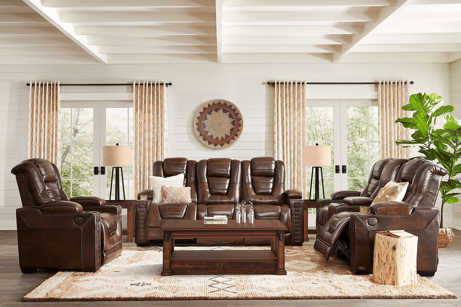 Renegade Brown Leather 7 Pc Power Plus Reclining Living Room - Image 1