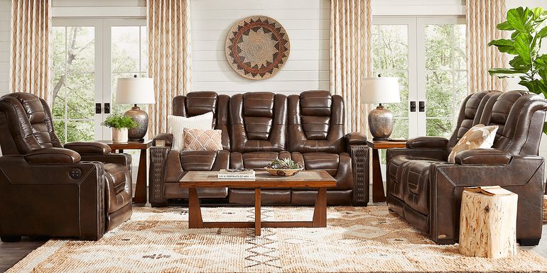 Eric Church Highway To Home Renegade Brown Leather 8 Pc Dual Power Reclining Living Room