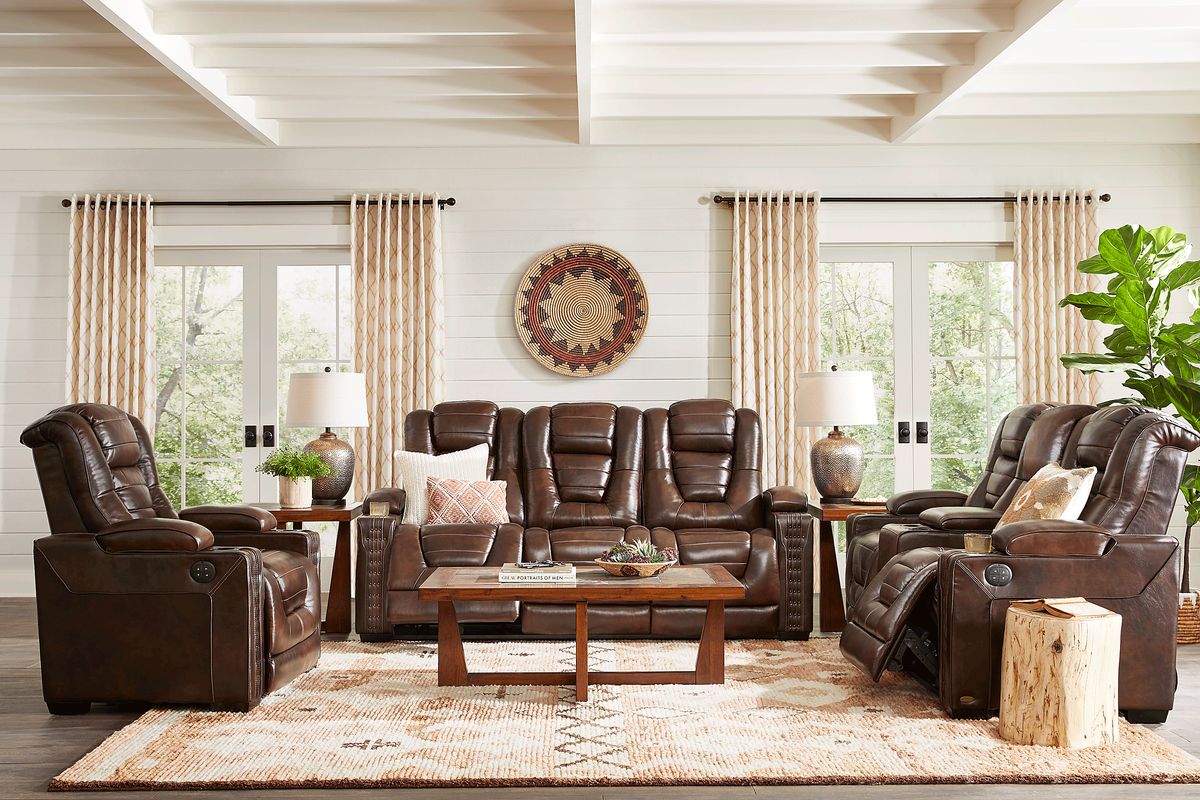Renegade 8 Pc Brown Leather Dual Power Reclining Living Room Set With ...
