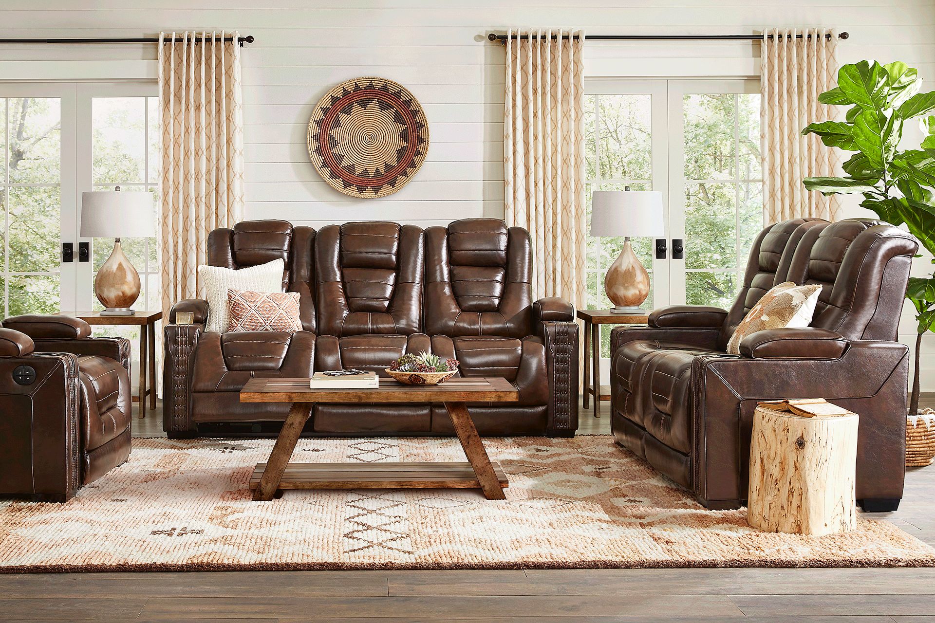 Eric Church Highway To Home Renegade Brown Leather 8 Pc Living Room with Dual Power Reclining Sofa - Image 1