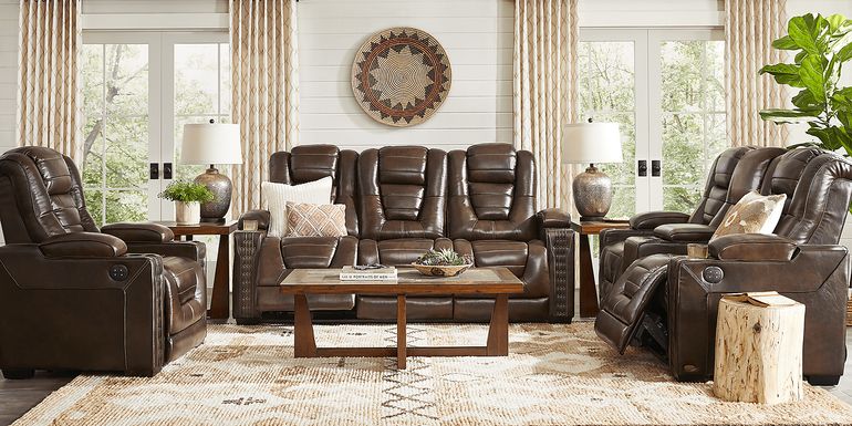 Eric Church Highway To Home Renegade Brown Leather 8 Pc Living Room with Dual Power Reclining Sofa