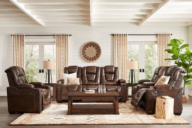 Eric Church Highway To Home Renegade Brown Leather 8 Pc Power Plus Reclining Living Room - Thumbnail - Image 1
