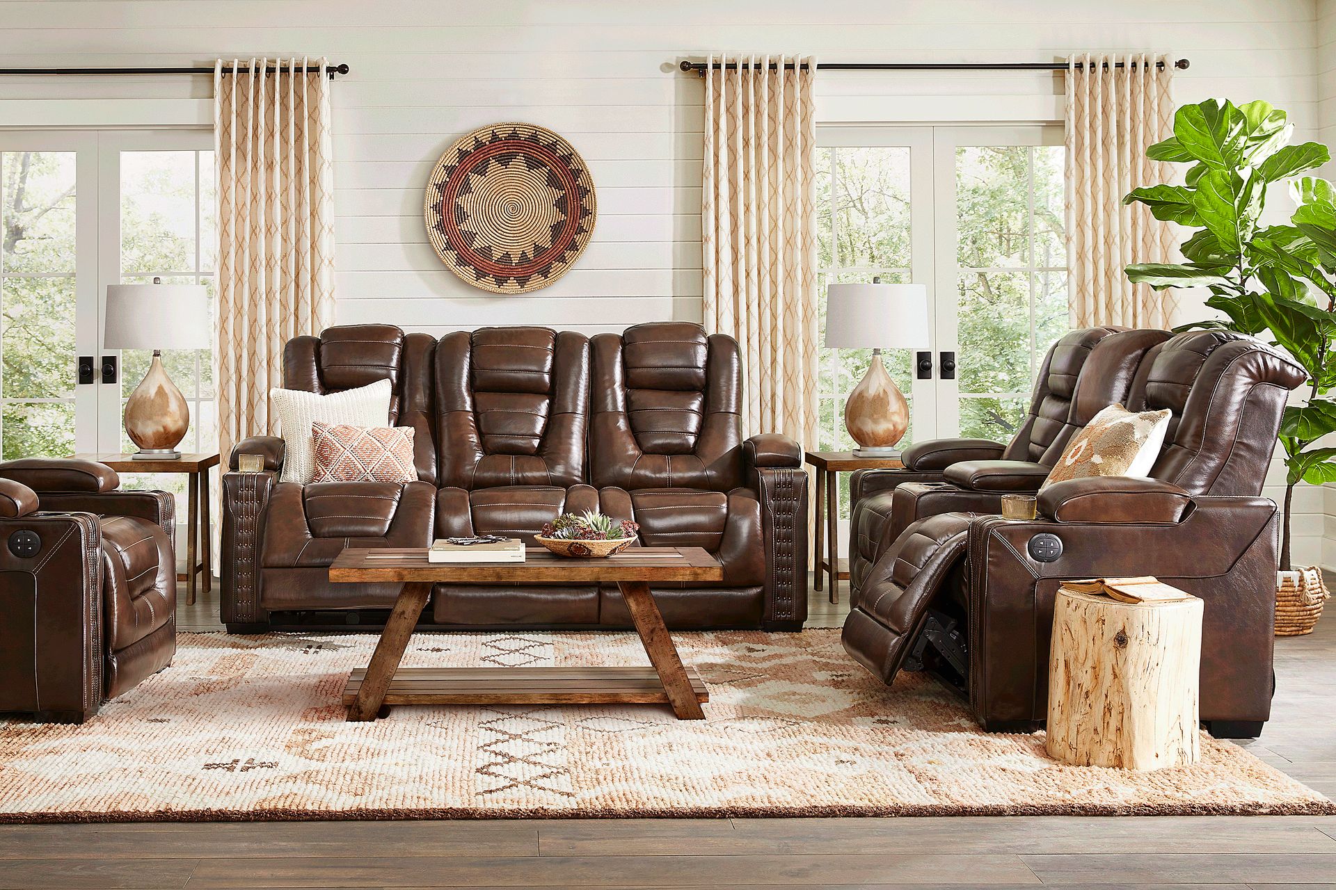 Eric Church Highway To Home Renegade Brown Leather 8 Pc Dual Power Reclining Living Room - Image 1