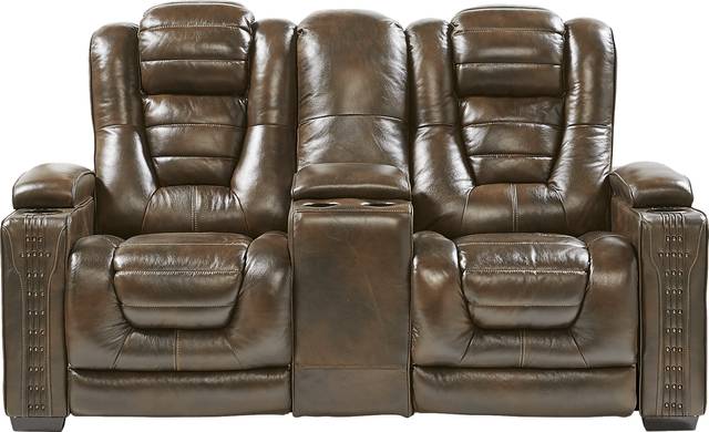 Eric Church Highway To Home Renegade Brown Leather Dual Power Reclining Console Loveseat - Thumbnail - Image 1