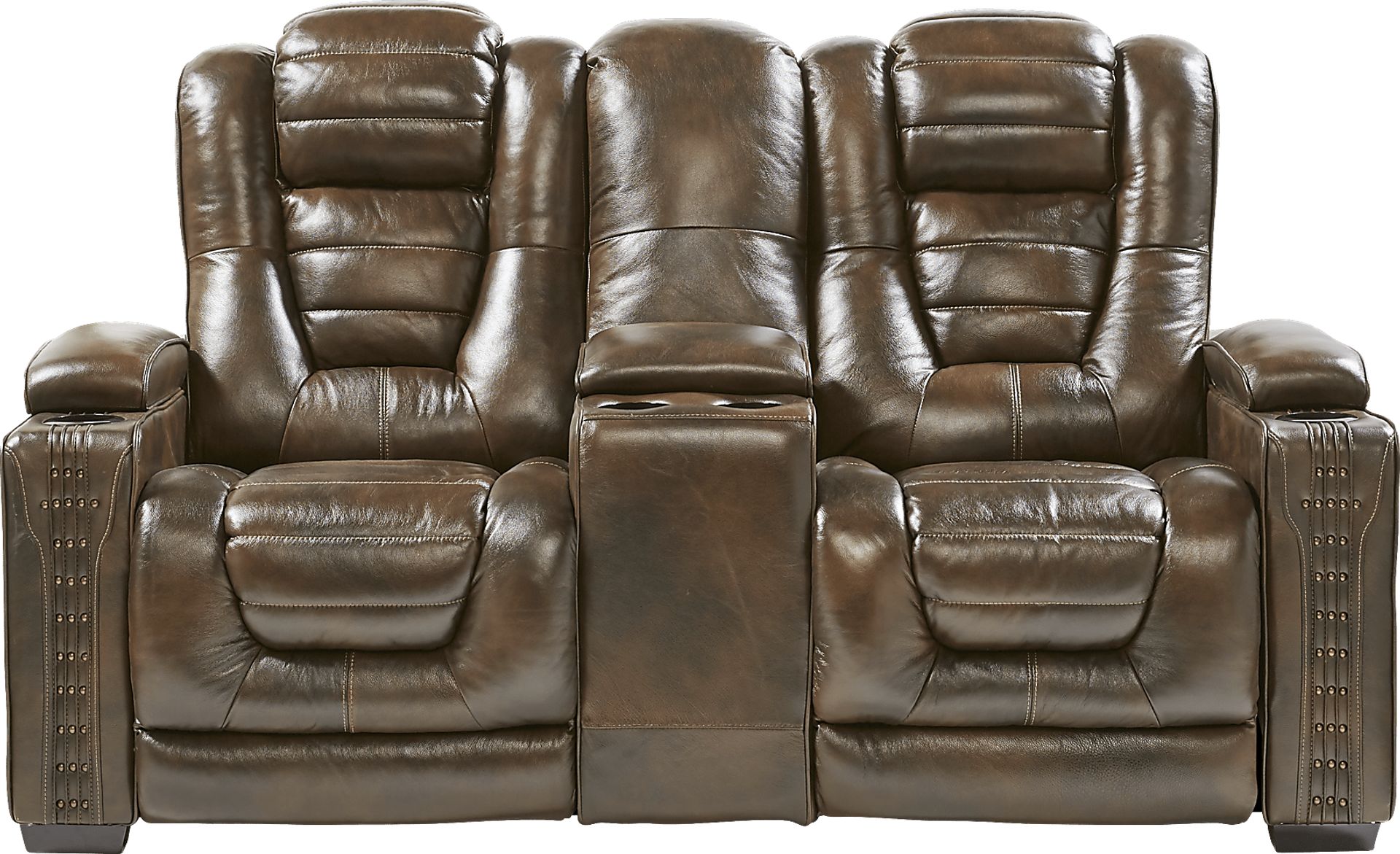 Eric Church Highway To Home Renegade Brown Leather Dual Power Reclining Console Loveseat - Image 1
