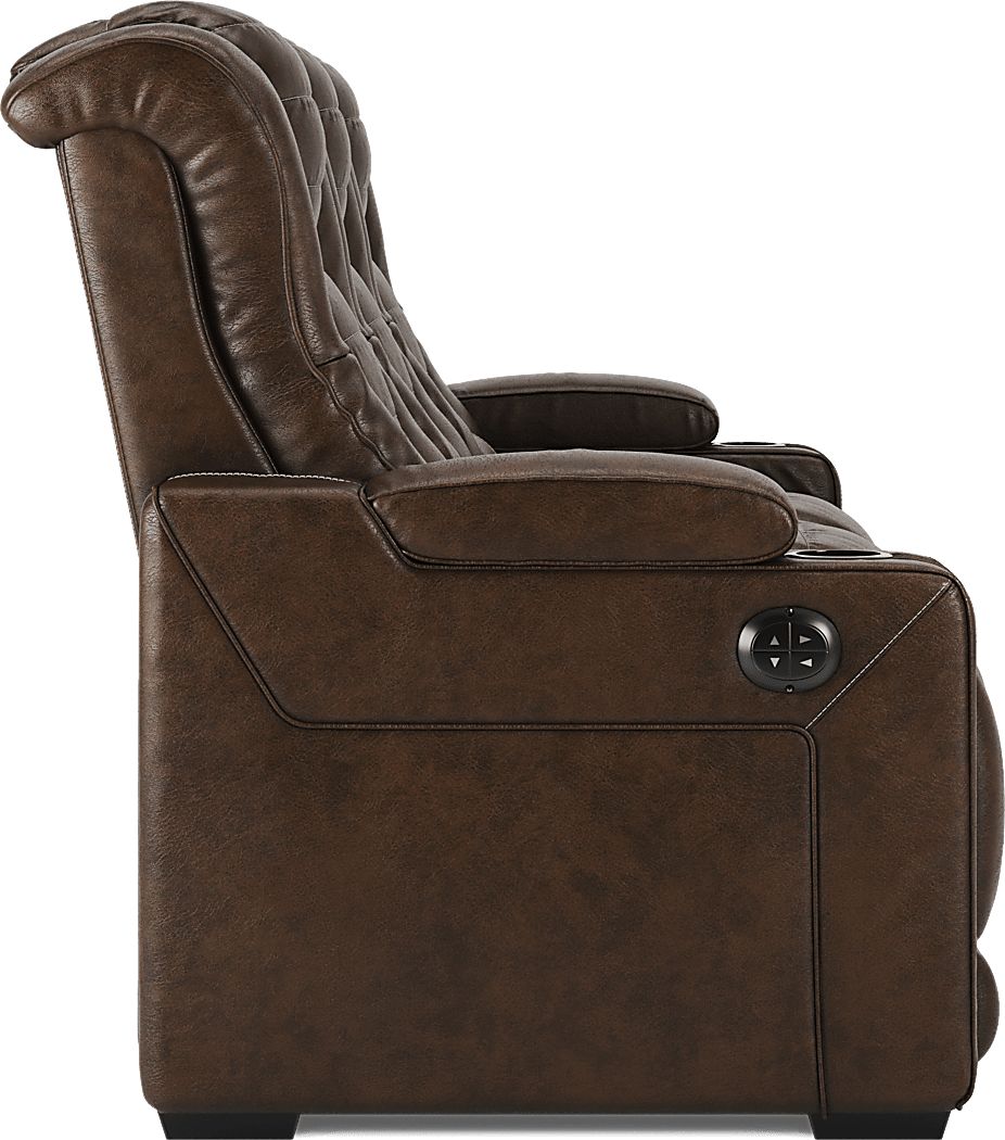 Renegade Brown Leather Dual Power Reclining Sofa | Rooms to Go