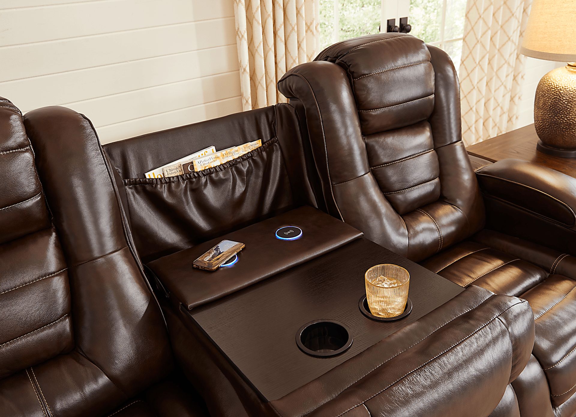 Renegade Brown Leather 7 Pc Living Room with Dual Power Reclining Sofa - Image 7