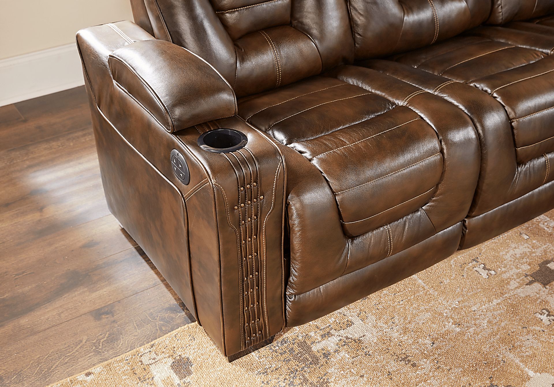 Renegade Brown Leather 7 Pc Living Room with Dual Power Reclining Sofa - Image 8