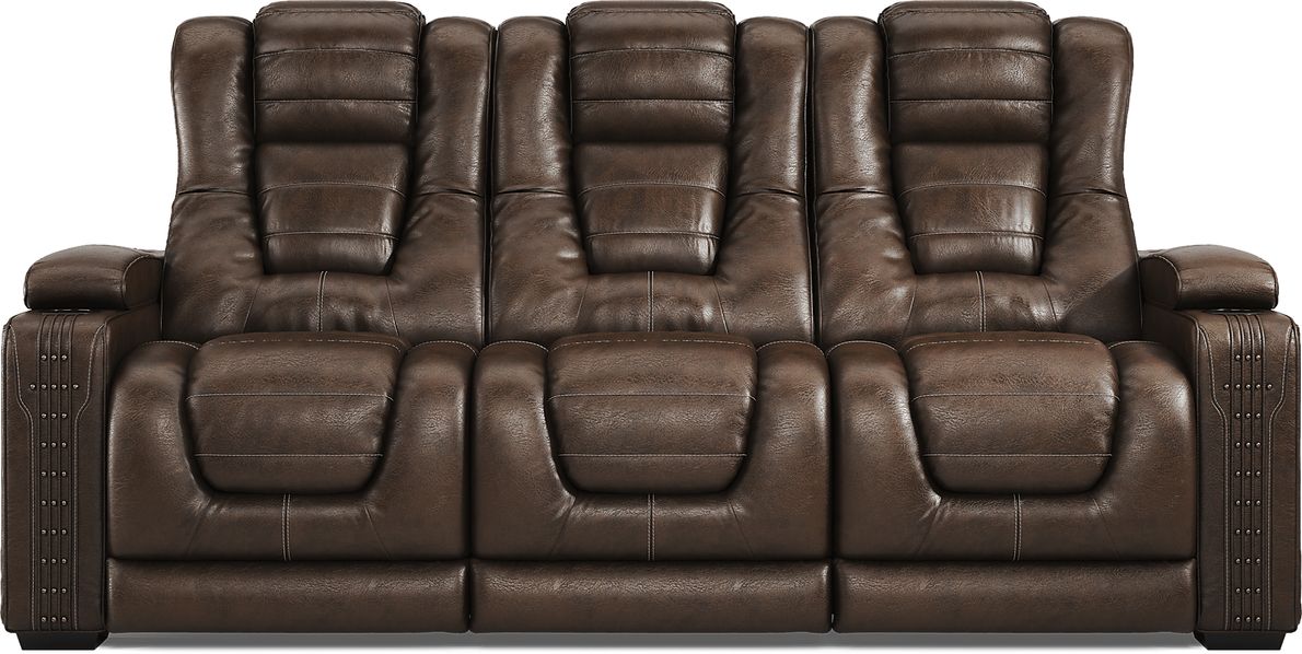 Renegade Brown Leather Dual Power Reclining Sofa Rooms To Go