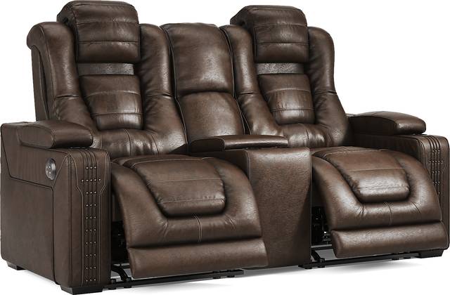 Eric Church Highway To Home Renegade Brown Leather Dual Power Reclining Console Loveseat - Thumbnail - Image 4