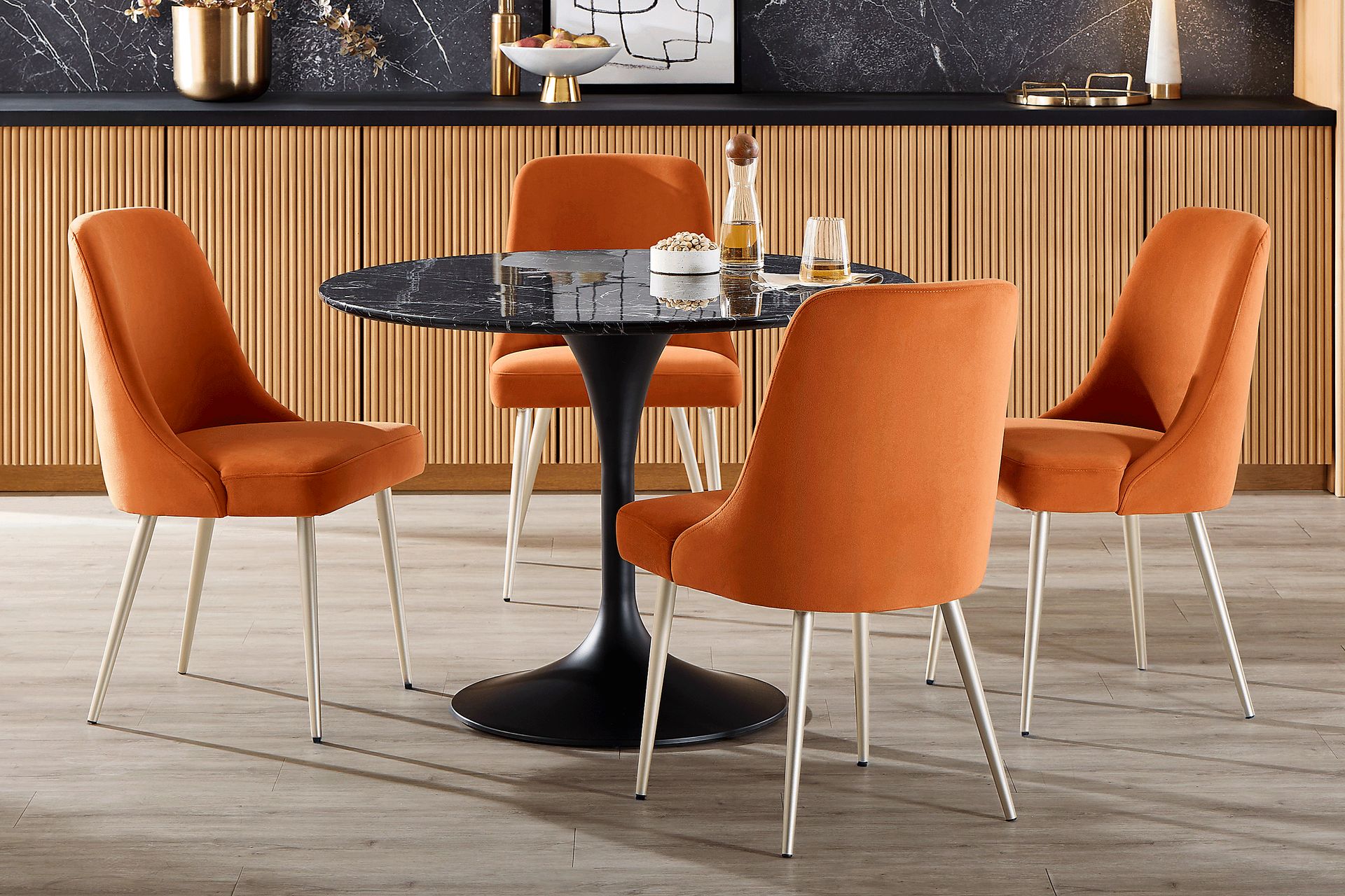Eris Black 5 Pc Dining Room with Orange Chairs - Image 1