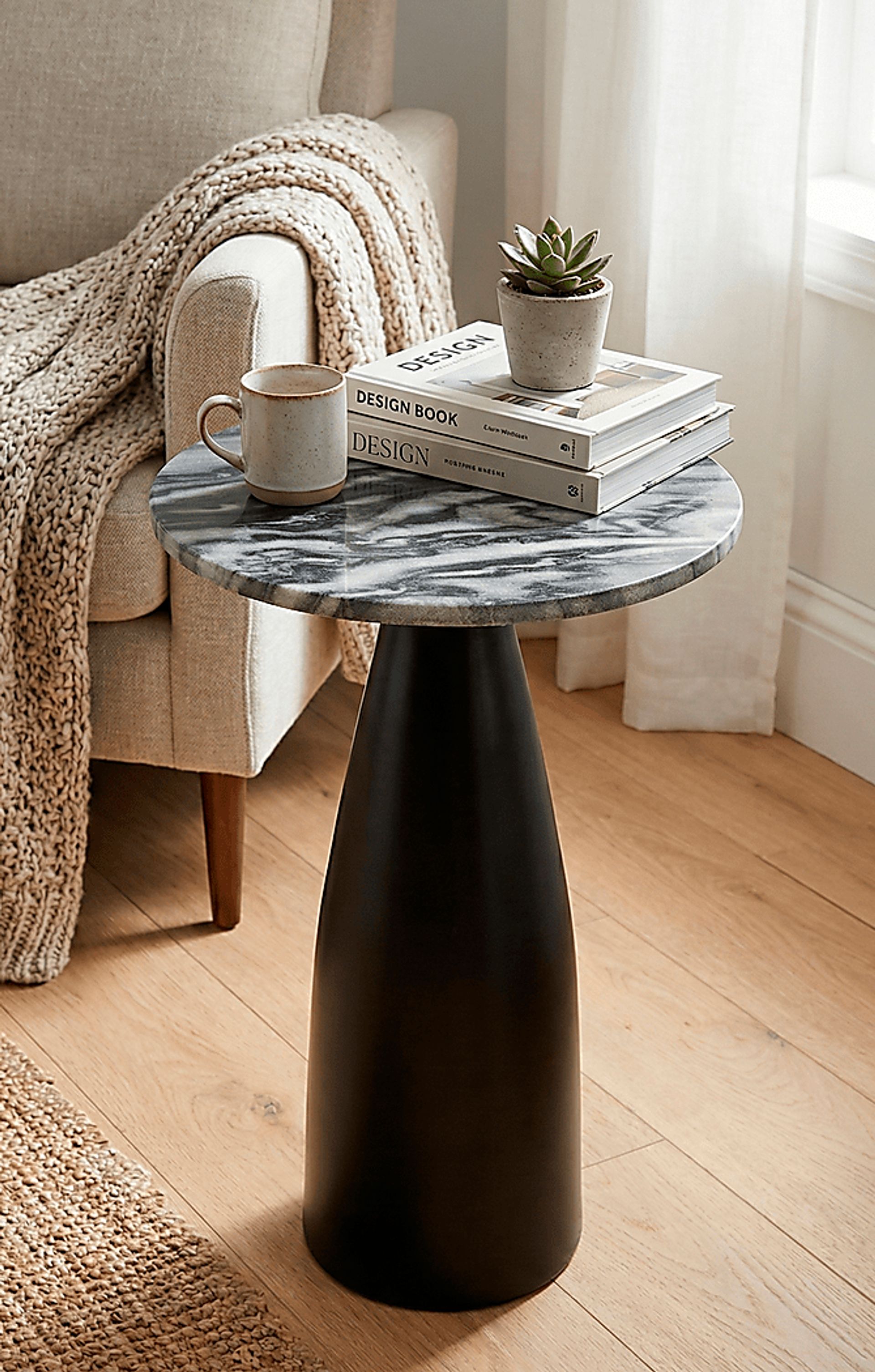 Erudite Black Accent Table with Black Marble Top - Image 2