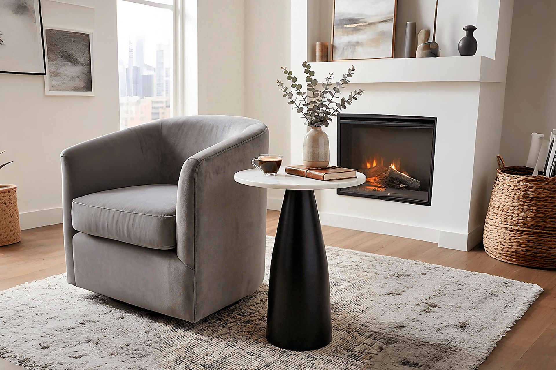 Erudite Black Accent Table with White Marble Top - Image 2