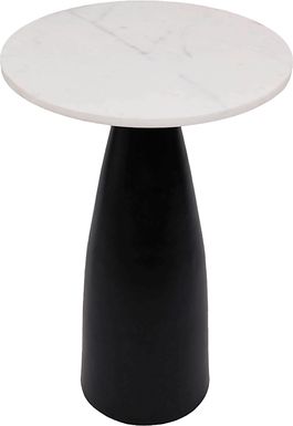 Erudite Black Accent Table with White Marble Top