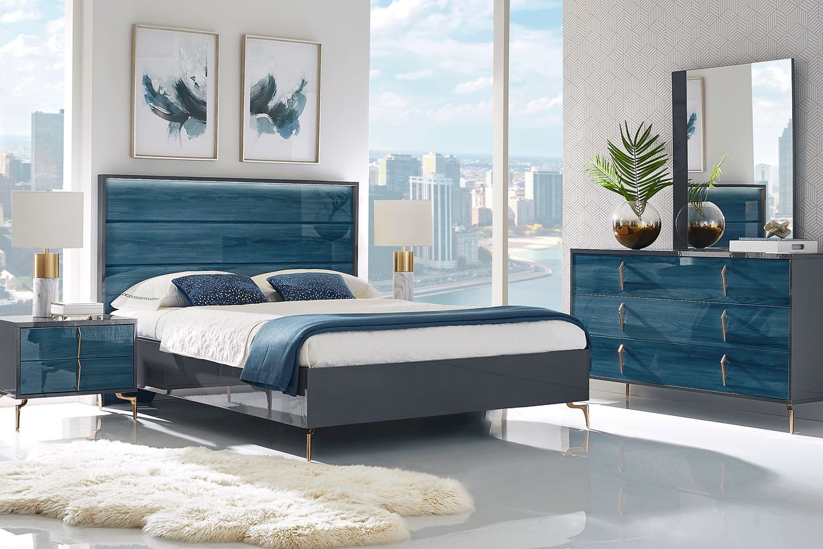 Blue king size on sale bedroom set