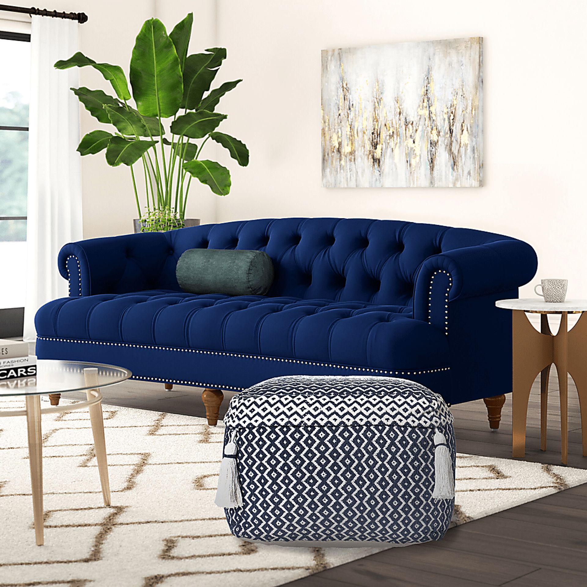 Esrinna Navy/Ivory Pouf - Image 2