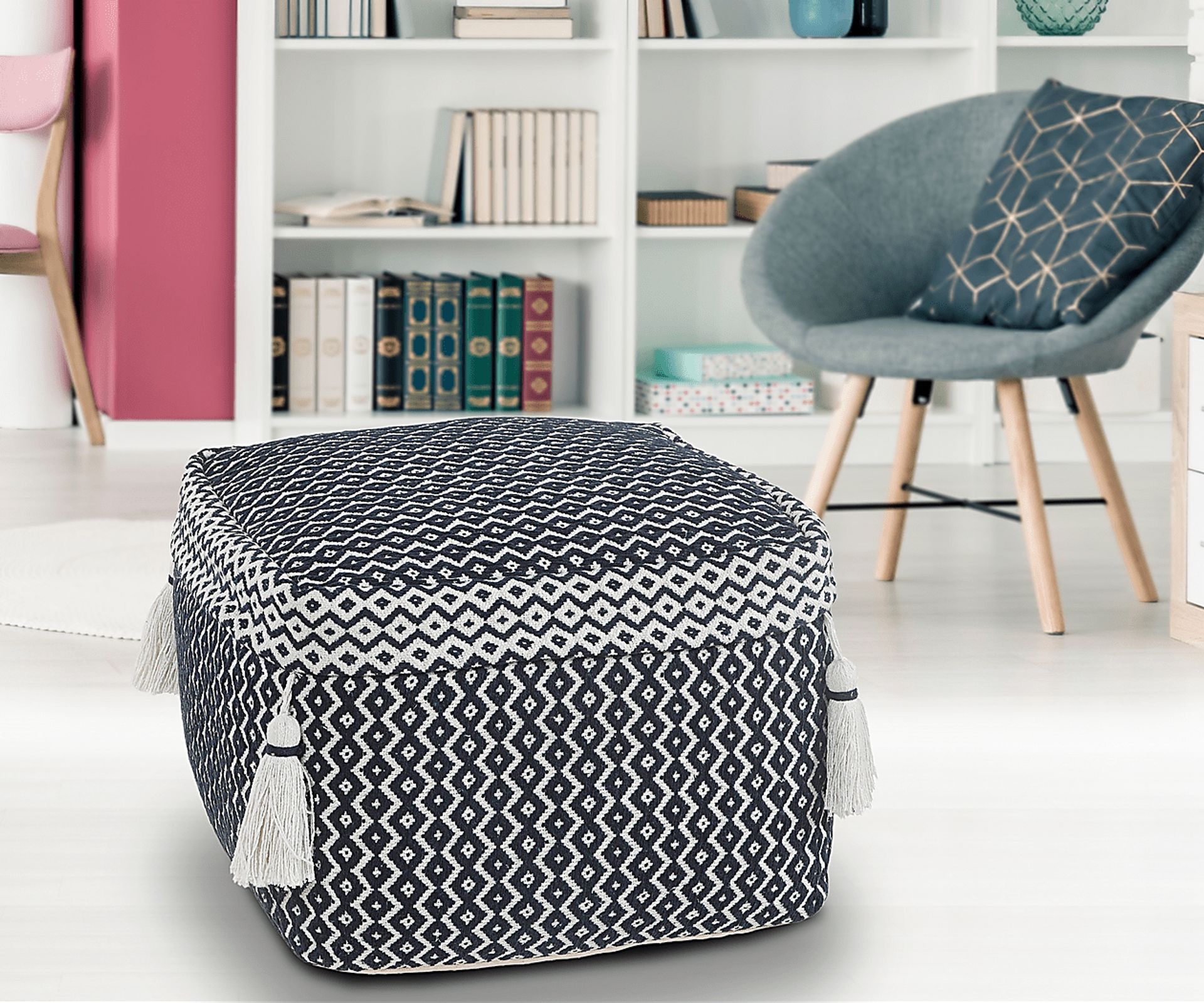 Esrinna Navy/Ivory Pouf - Image 3