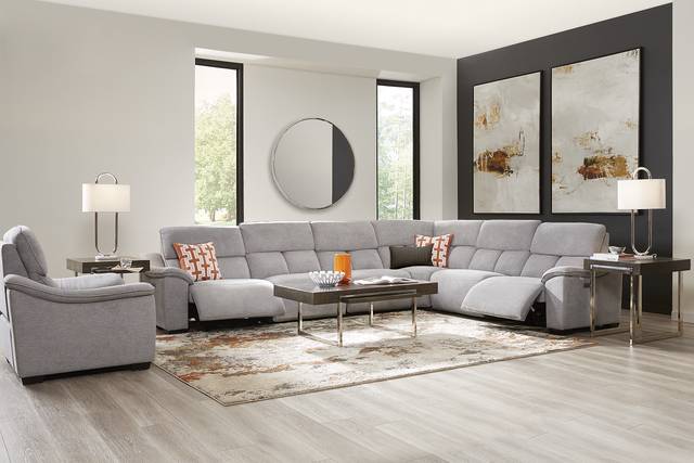 Eustice Bank Light Gray 6 Pc Dual Power Reclining Sectional - Thumbnail - Image 2