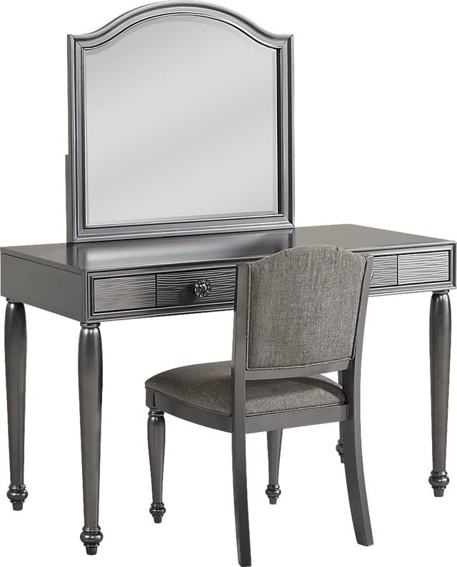 Evangeline Charcoal Vanity Desk with Mirror and Chair Set - Thumbnail - Image 2