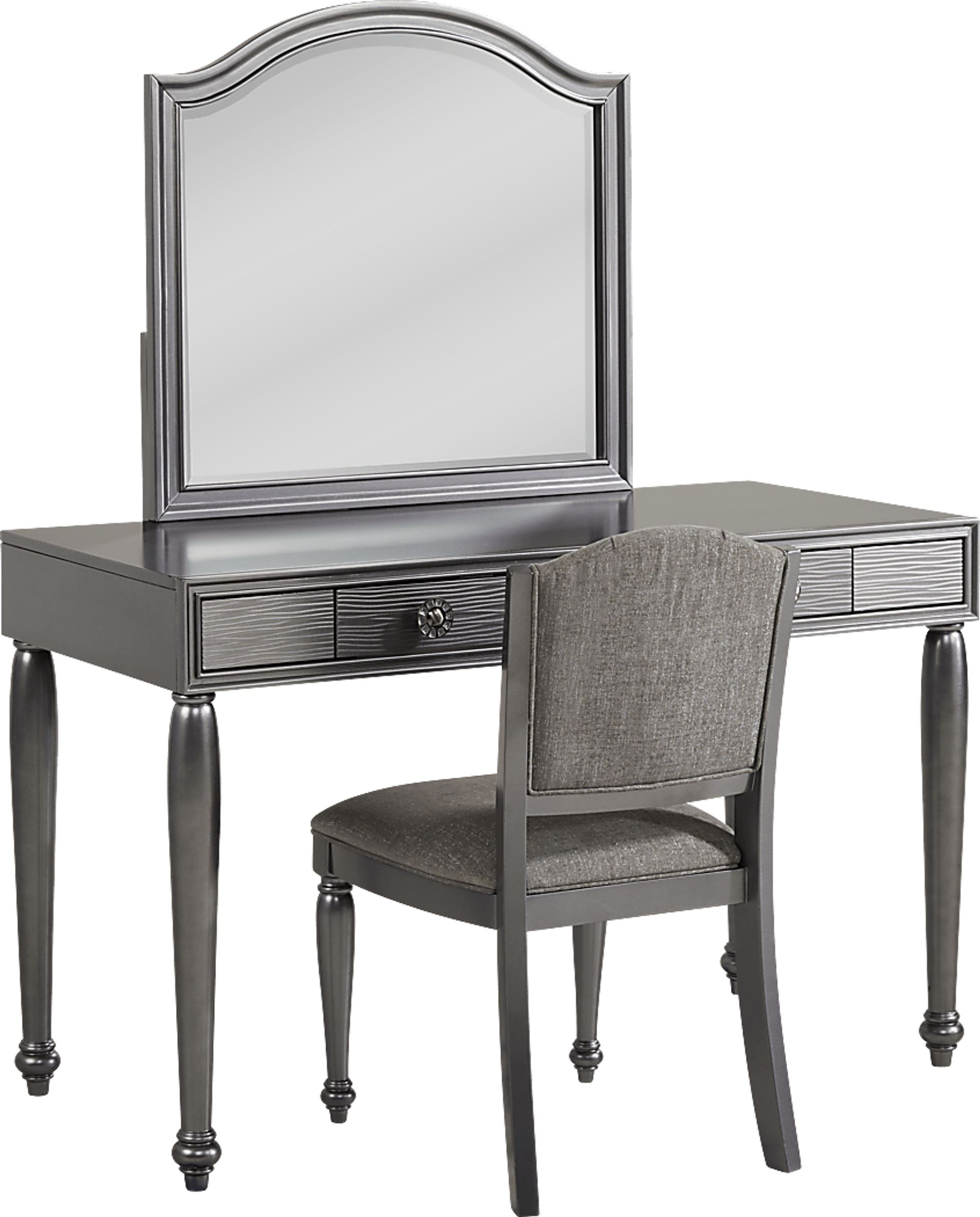 Evangeline Charcoal Vanity Desk with Mirror and Chair Set - Image 2