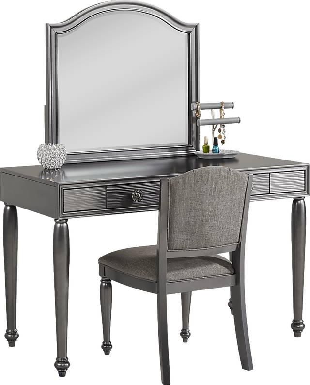 Evangeline Charcoal Vanity Desk with Mirror and Chair Set - Thumbnail - Image 3