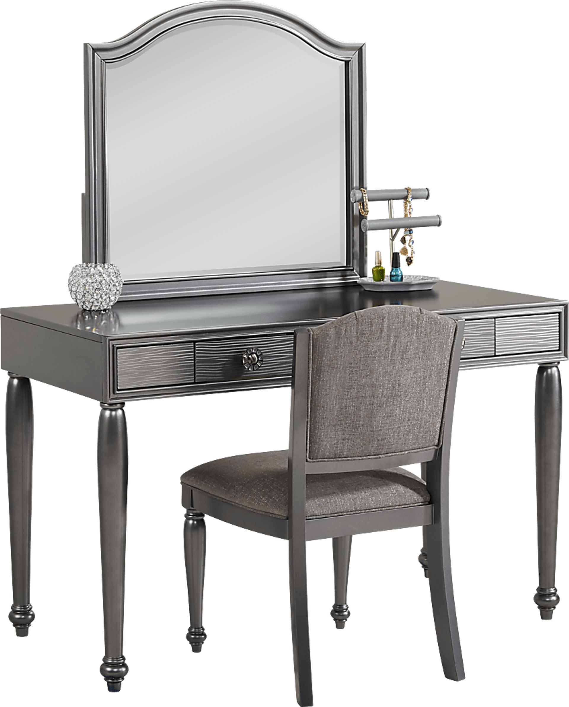 Evangeline Charcoal Vanity Desk with Mirror and Chair Set - Image 3