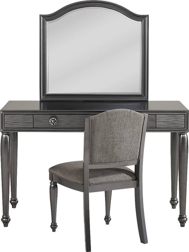 Evangeline Charcoal Vanity Desk with Mirror and Chair Set - Thumbnail - Image 1