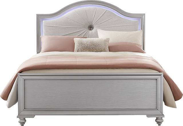 Evangeline Silver Queen Panel Bed - Thumbnail - Image 1