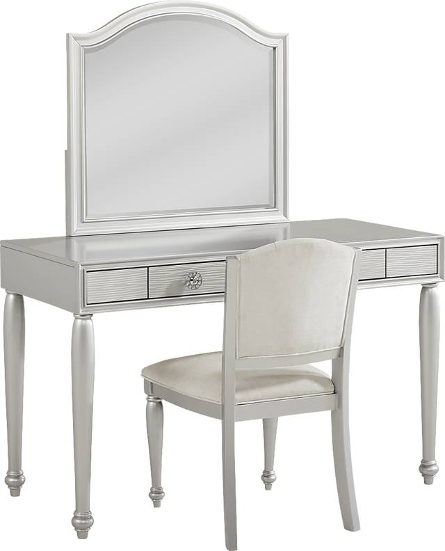 Evangeline Silver Vanity Desk with Mirror and Chair Set - Thumbnail - Image 2