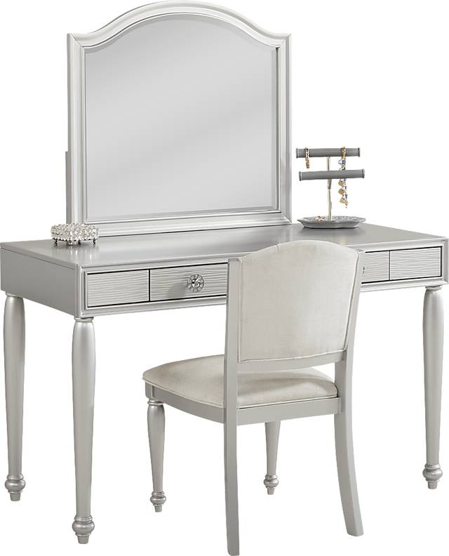 Evangeline Silver Vanity Desk with Mirror and Chair Set - Thumbnail - Image 3