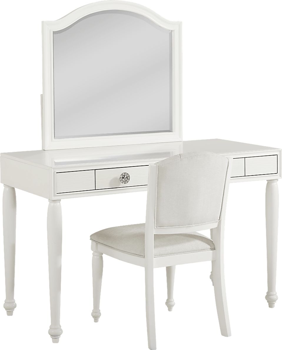 Evangeline White Vanity Desk with Mirror and Chair Set