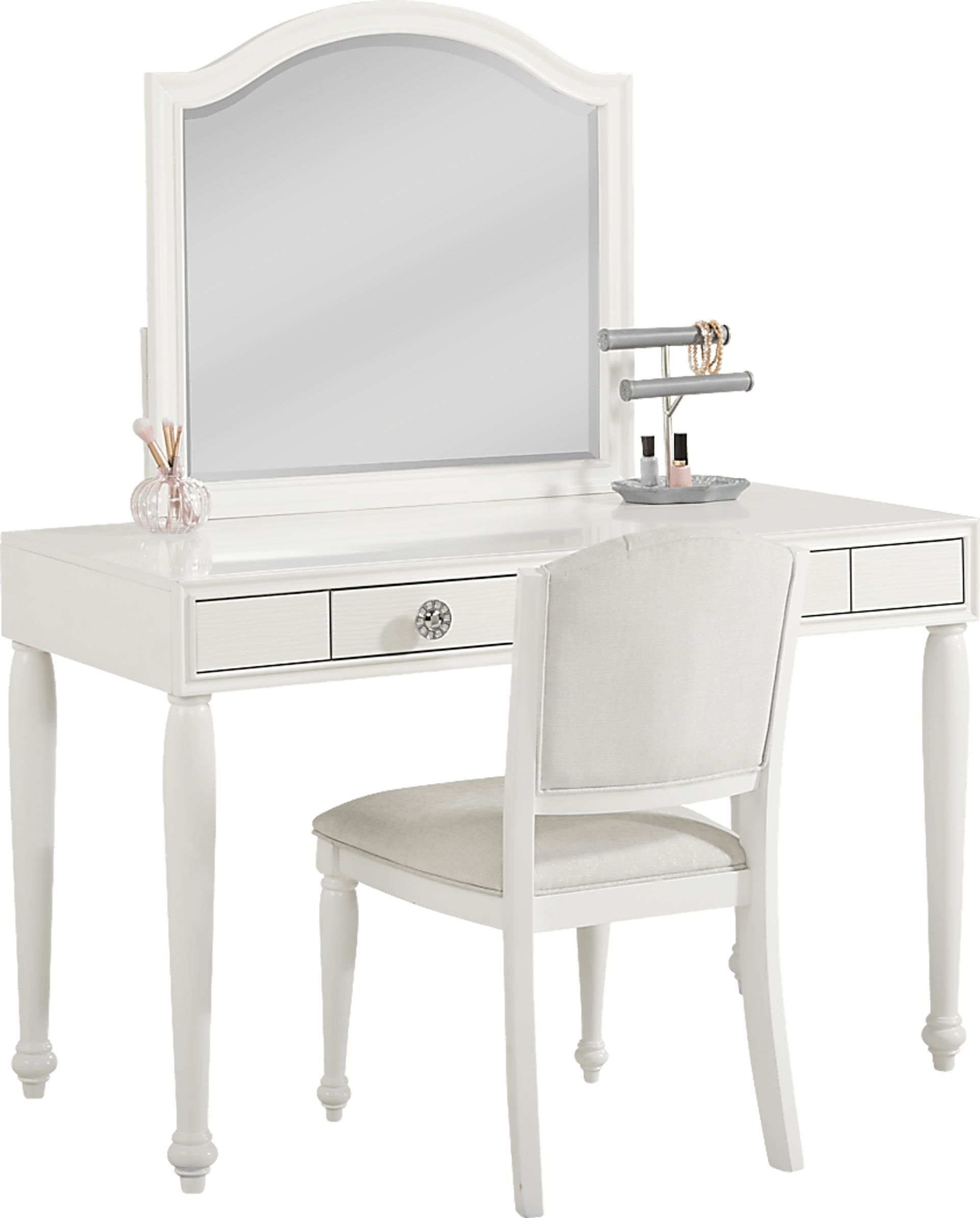 Evangeline White Vanity Desk with Mirror and Chair Set - Image 3