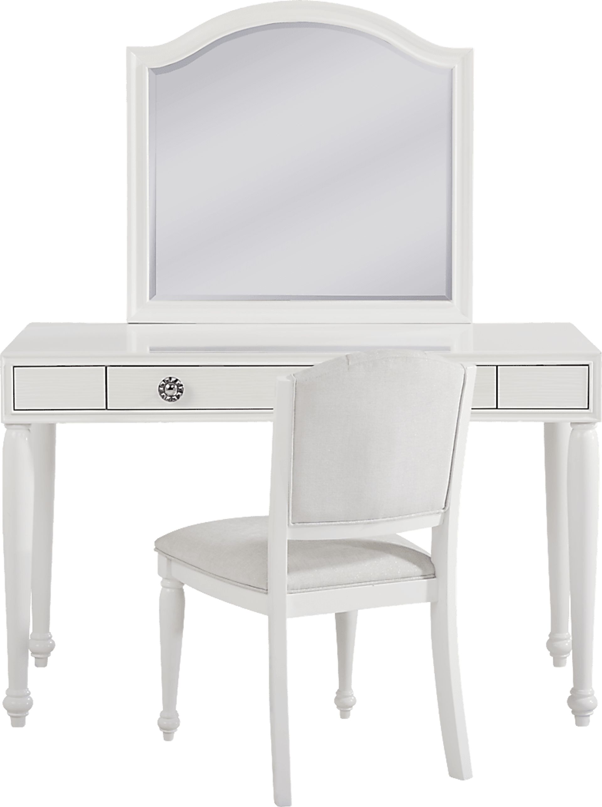 Evangeline White Vanity Desk with Mirror and Chair Set - Image 1