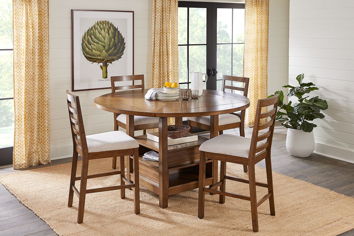 Everdeen Cottage 5 Pc Brown Cherry Dark Wood Dining Room Set With ...