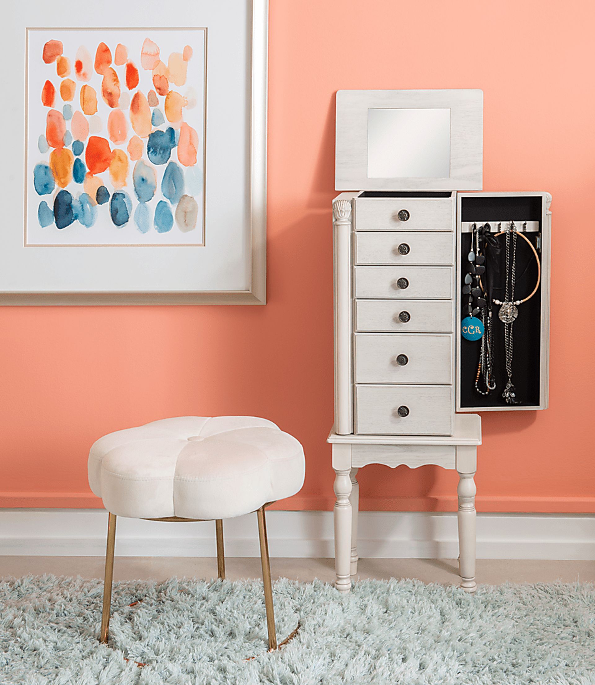 Everinaa White Jewelry Armoire - Image 3