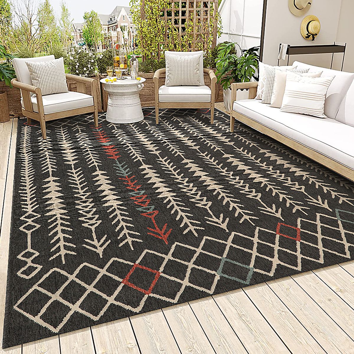 Blackwood Black,Ivory Beige,Black Outdoor Rugs | Rooms to Go