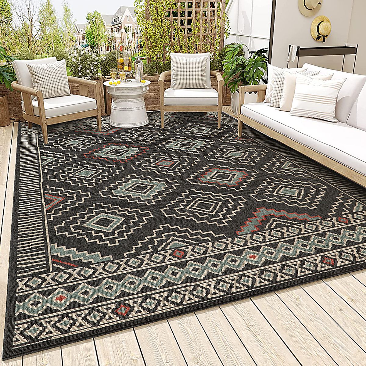 Boltan Black,Multi Outdoor Rugs | Rooms to Go