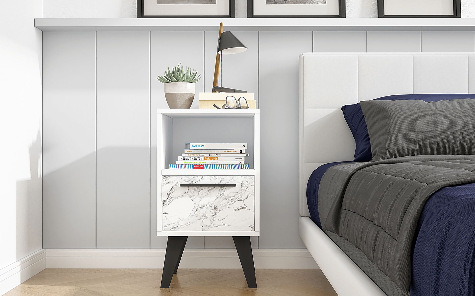 Exmore White Marble Nightstand - Image 2