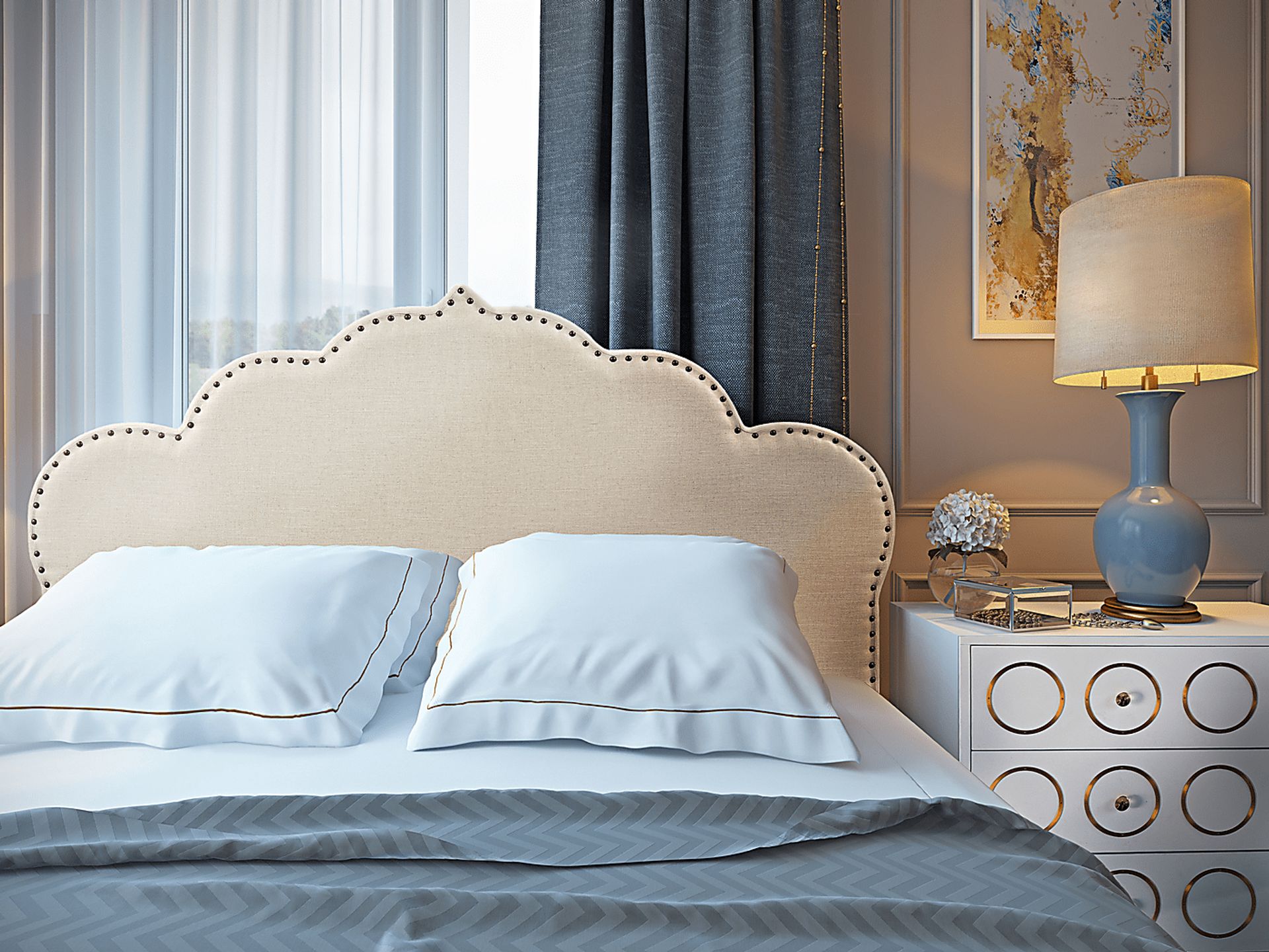 Fabrice Beige Queen Upholstered Headboard - Image 2