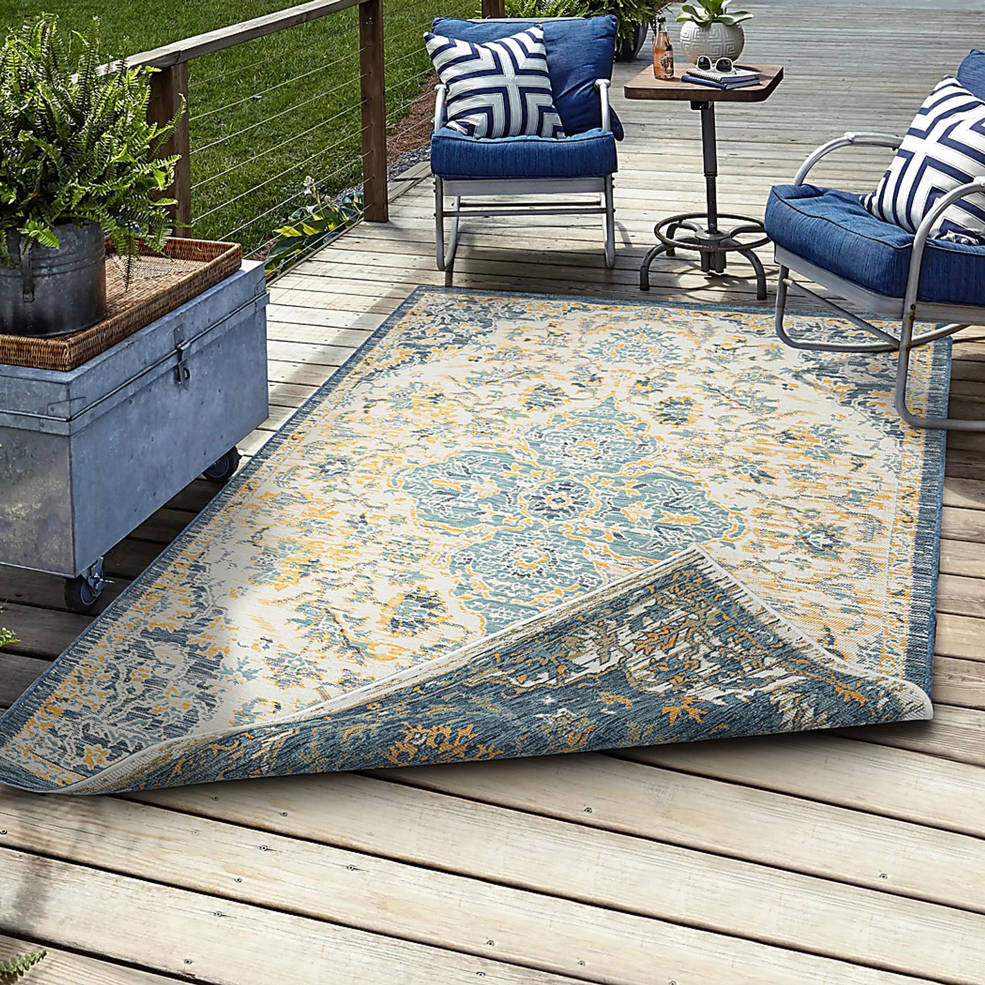 Fadika Blue 5'3 x 7' Indoor/Outdoor Rug - Image 3