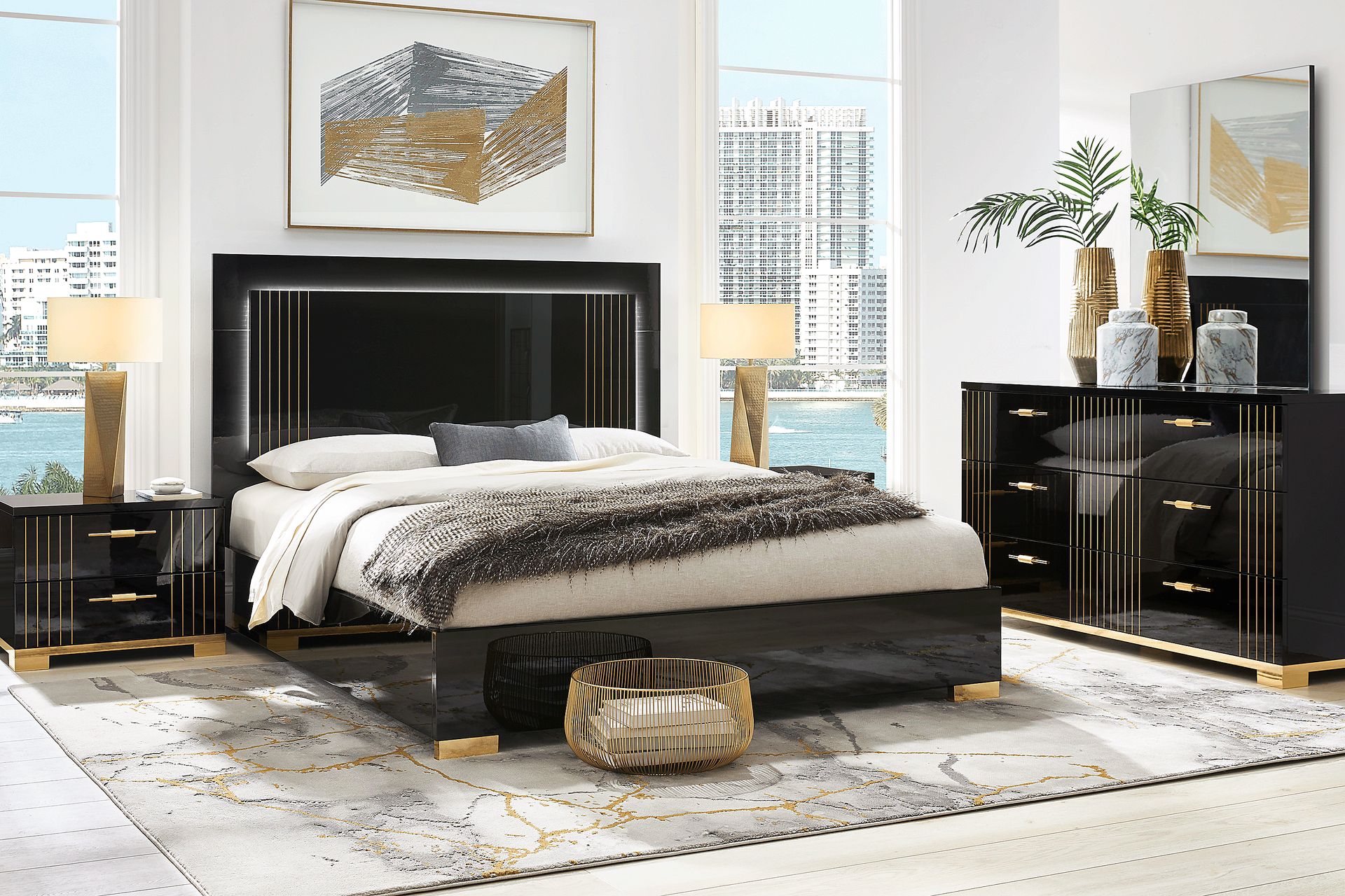 black prom dress with gold lace BLACK AND GOLD QUEEN BEDROOM SET (FLOOR SAMPLE SALE) – IKASA Furniture &  Mattress main image 1