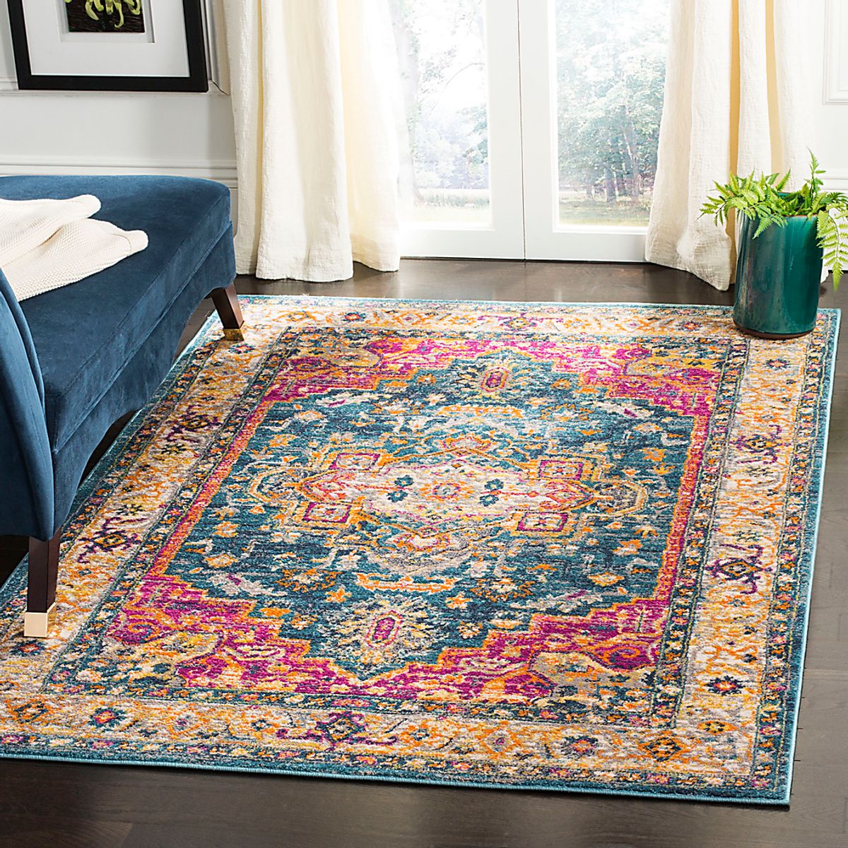 Fairview Spring Blue Polypropylene Fabric Rug | Rooms to Go