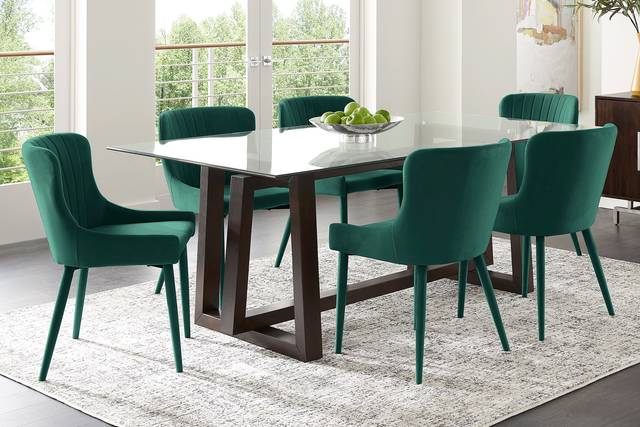 Fanmoore Espresso 5 Pc Dining Room with Emeric Emerald Side Chair - Thumbnail - Image 1