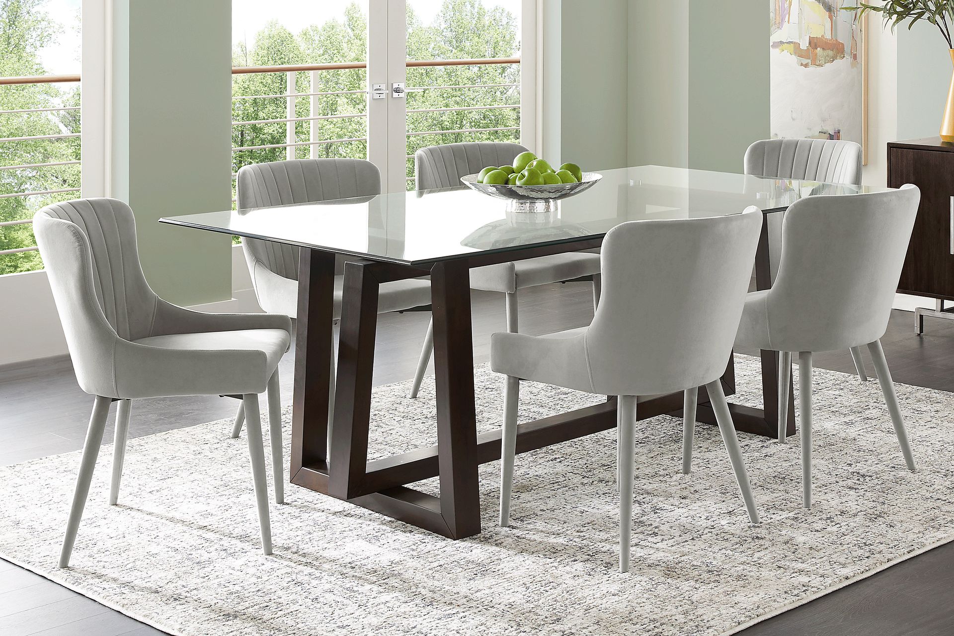 Fanmoore Espresso 5 Pc Dining Room with Emeric Gray Side Chairs - Image 1