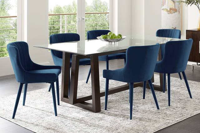 Fanmoore Espresso 5 Pc Dining Room with Emeric Indigo Side Chairs - Thumbnail - Image 1