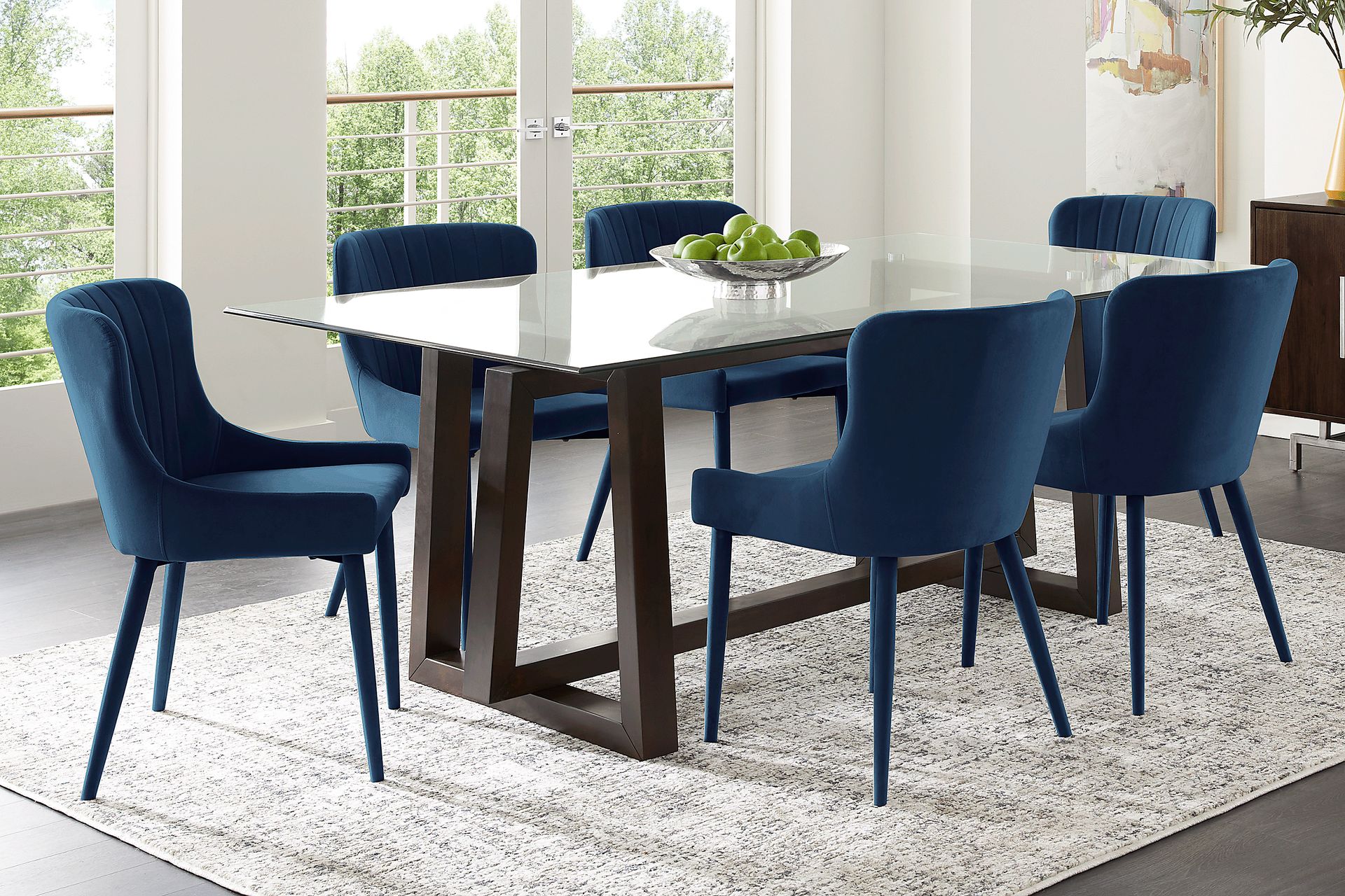 Fanmoore Espresso 5 Pc Dining Room with Emeric Indigo Side Chairs - Image 1