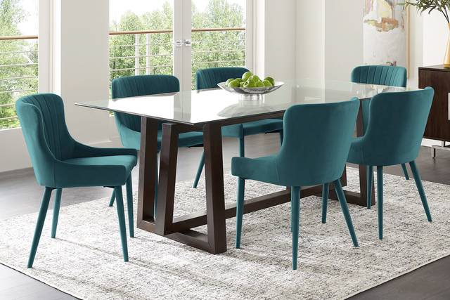 Fanmoore Espresso 5 Pc Dining Room with Emeric Ink Side Chairs - Thumbnail - Image 1
