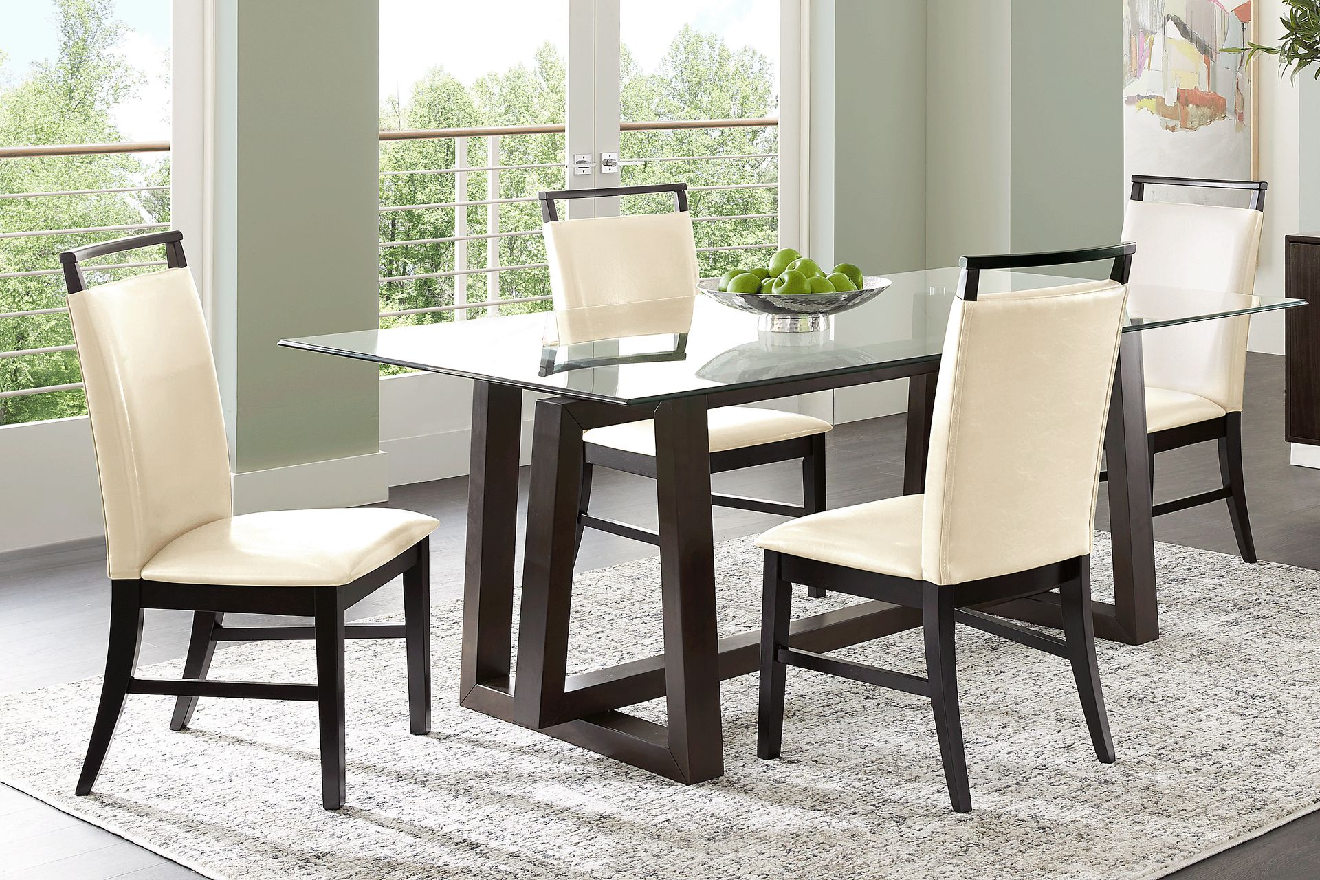 Fanmoore Espresso 5 Pc Dining Set with Cream Chairs - Image 1
