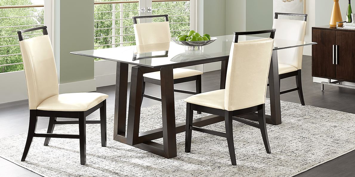 Fanmoore Espresso 5 Pc Dining Set with Cream Chairs