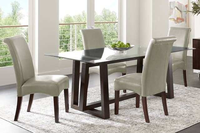 Fanmoore Espresso 5 Pc Dining Set with Green Chairs - Thumbnail - Image 1